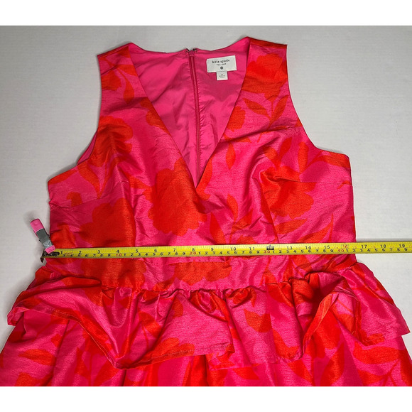 Kate Spade Target Pink Red Floral Peplum Midi Dress 12 Sleeveless V Neck Pockets - Picture 14 of 15